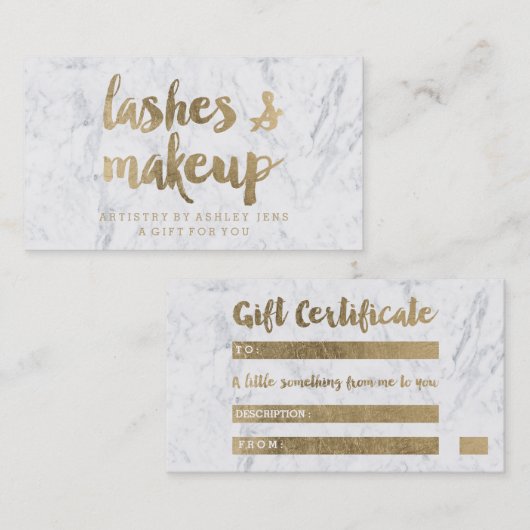 ギフト券シックな金ゴールドまつメイクアップ大理石 割引カード (正面/裏面)