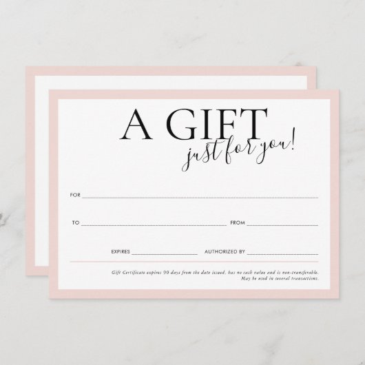 ギフト券シックエレガントビジネス赤面ピンク 招待状 (正面/裏面)