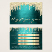 ギフト券ティール(緑がかった色)金ゴールドドリップまつ毛メイクアップヘア (正面&裏面)