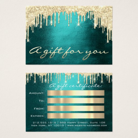 ギフト券ティール（緑がかった色）金ゴールドドリップまつ毛メイクアップヘア (正面&裏面)