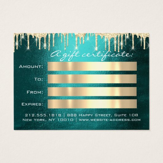 ギフト券ティール（緑がかった色）金ゴールドドリップまつ毛メイクアップヘア (裏面)