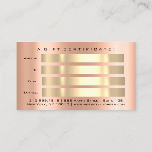 ギフト券バラ金ゴールドメタリックドライエレガントプ 名刺 (裏面)