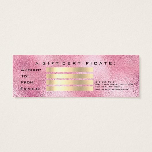 ギフト券ピンクの金ゴールドガラスのラッシュメイクアップ (裏面)