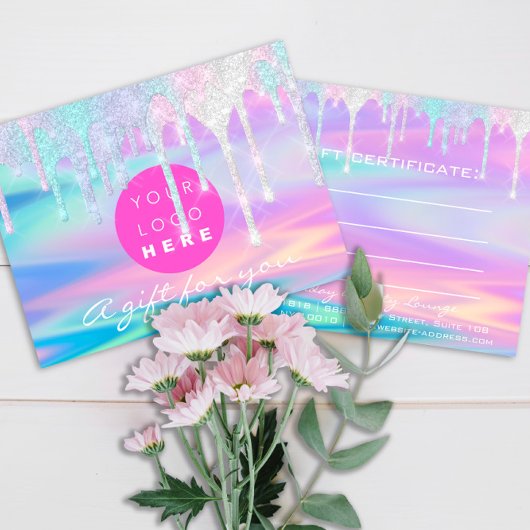ギフト券ホログラフユニコーンピンクロゴ ポストカード