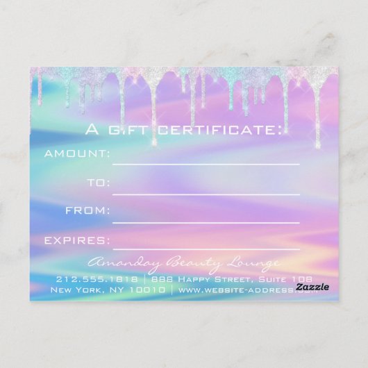 ギフト券ホログラフユニコーンピンクロゴ ポストカード (裏面)