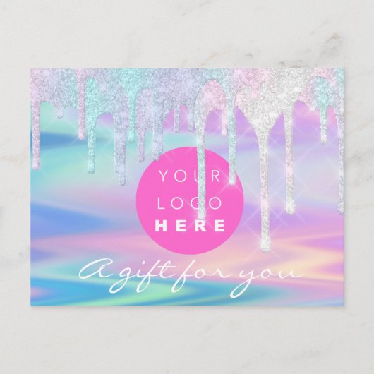 ギフト券ホログラフユニコーンピンクロゴ ポストカード (正面)