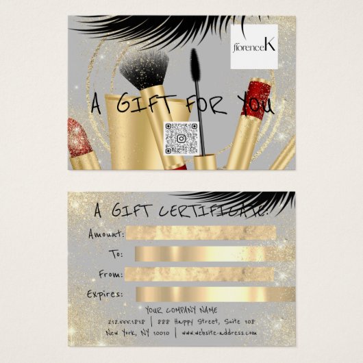 ギフト券ラッシュメイクアップ美容ロゴQRコード (正面&裏面)