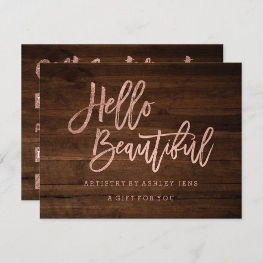 ギフト券木ばら色の金ゴールドこんにちは 招待状 (正面/裏面)