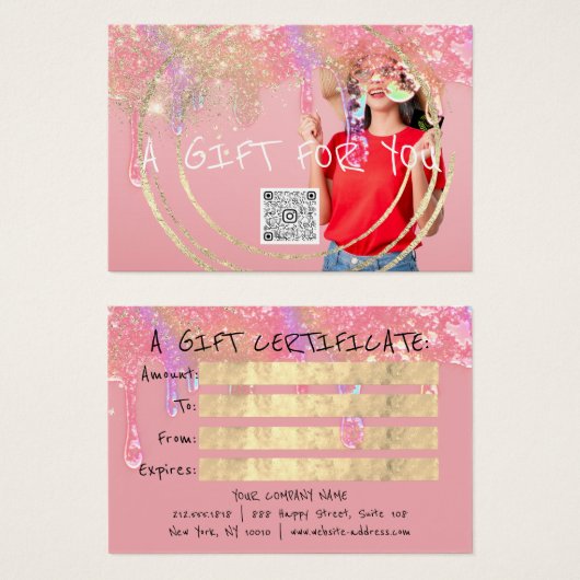 ギフト券爪、 ネイルピンクのメイクアップDrips QR写真 (正面&裏面)