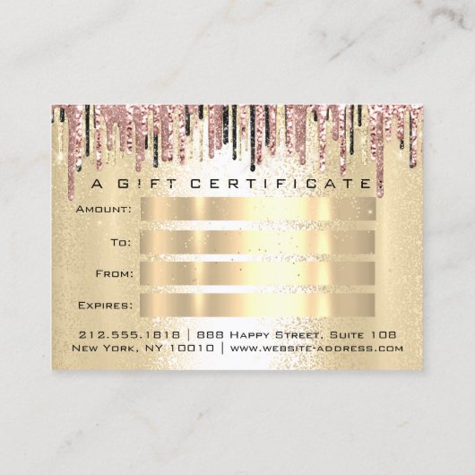 ギフト券美容師バラ金ゴールドドリップメイク 名刺 (裏面)