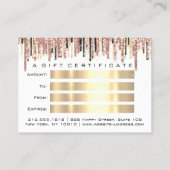 ギフト券美容師バラ金ゴールドメイクアップWhit 名刺 (裏面)