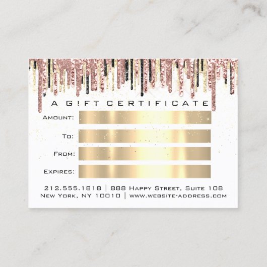 ギフト券美容師バラ金ゴールドメイクアップWhit 名刺 (裏面)