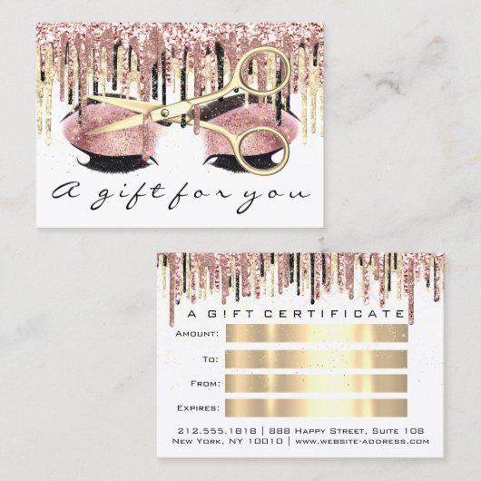 ギフト券美容師バラ金ゴールドメイクアップWhit 名刺 (正面/裏面)