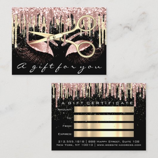 ギフト券美容師バラ金ゴールド鋏 名刺 (正面/裏面)