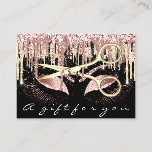 ギフト券美容師バラ金ゴールド鋏 名刺 (正面)