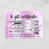 ギフト券美容師爪、 ネイルピンクドリップ 名刺 (裏面)
