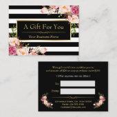 ギフト券金ゴールドフローラ白黒ストライプ 割引カード (正面/裏面)