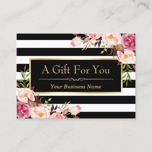 ギフト券金ゴールドフローラ白黒ストライプ 割引カード (正面)