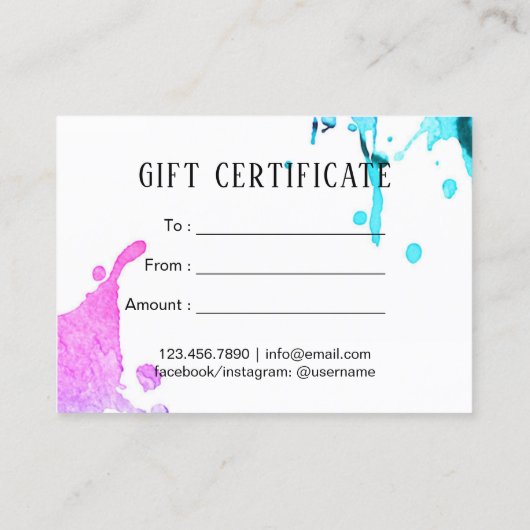 ギフト券|のモダンな水彩画のヘアーサロン 割引カード (裏面)