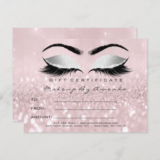 ギフト券 まつげエクステ メイク グレー ピンク ポストカード (正面/裏面)