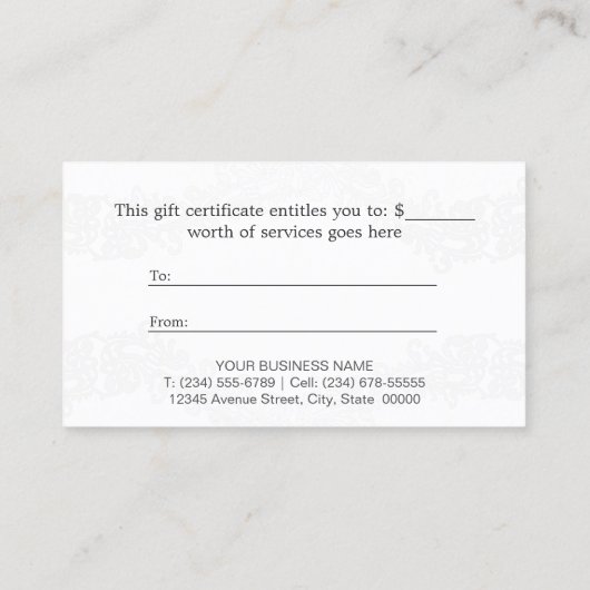 ギフト券 – エレガントヴィンテージシルバーダマスク 割引カード (裏面)