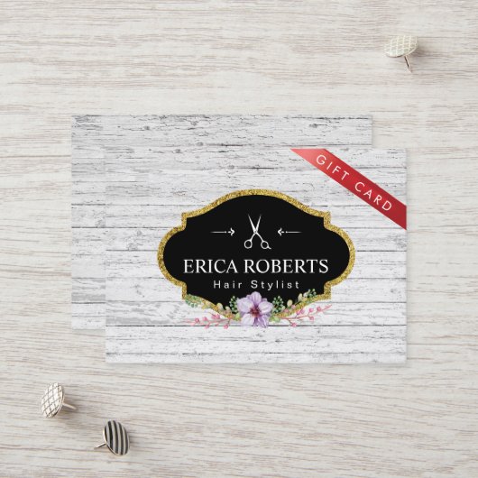 ギフト券-美容師のヴィンテージの花柄 割引カード (正面/裏面インサイチュ)