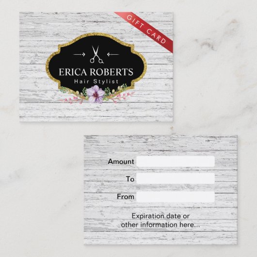 ギフト券-美容師のヴィンテージの花柄 割引カード (正面/裏面)
