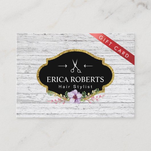 ギフト券-美容師のヴィンテージの花柄 割引カード (正面)