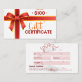 ギフト券$100 名刺 (正面/裏面)