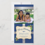 ギフト包まれたブルーシェブロンクリスマス シーズンカード (正面)