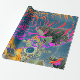 ギフト包装紙タイガー及び日本の花 ラッピングペーパー