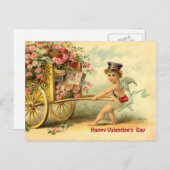 ギフト及びバラのヴィンテージのバレンタインの天使及びワゴン シーズンポストカード (正面/裏面)