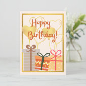 ギフト及び金ゴールドハートバルーン平誕生日 カード (スタンド正面)