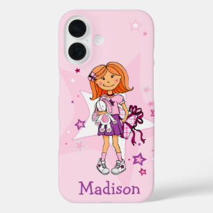 ギフト女の子らしカドルピンクあなたの名前を追加 iPhone 16ケース