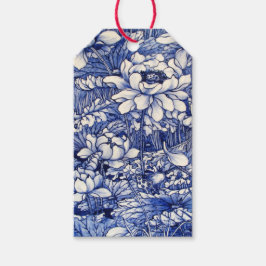 ギフト日本のラベル花柄ブルー及びホワイト ギフトタグ