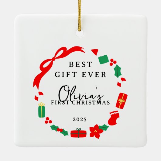 ギフト最高のガール初めてのクリスマス セラミックオーナメント (裏面)