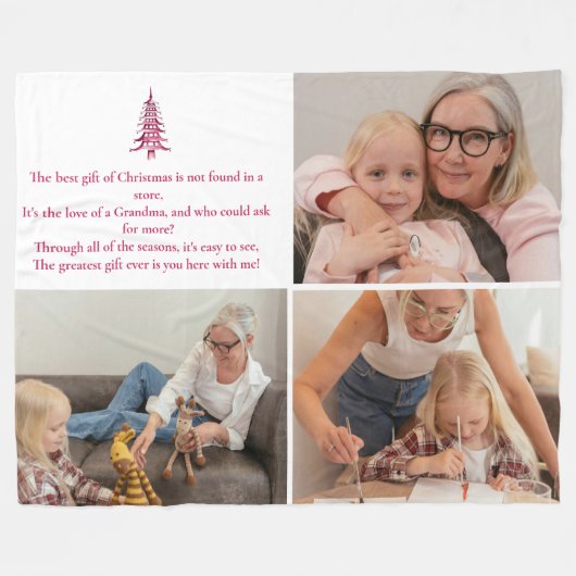 ギフト最高の、おばあちゃん、クリスマスのパゴダ3枚の写真 フリースブランケット (正面(横))