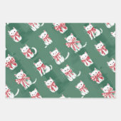 ギフト用の弓を持つクリスマス与え子猫 ラッピングペーパーシート (正面3)