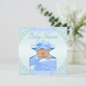 ギフト用の箱およびバラのベビーシャワーの民族の男の赤ちゃん 招待状 (スタンド正面)