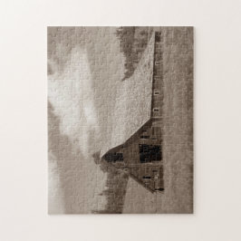 ギフト用の箱が付いている素朴な風化させた納屋のパズル ジグソーパズル