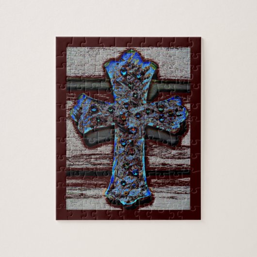 ギフト用の箱が付いている青い十字の写真のパズル ジグソーパズル (縦)