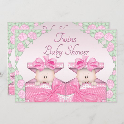 ギフト用の箱のバラのベビーシャワーの対の女の子 招待状 (正面/裏面)
