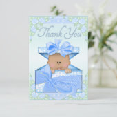 ギフト用の箱の民族の男の赤ちゃんおよびバラは感謝していしています サンキューカード (スタンド正面)
