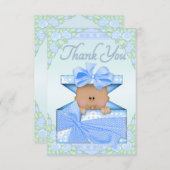 ギフト用の箱の民族の男の赤ちゃんおよびバラは感謝していしています サンキューカード (正面/裏面)