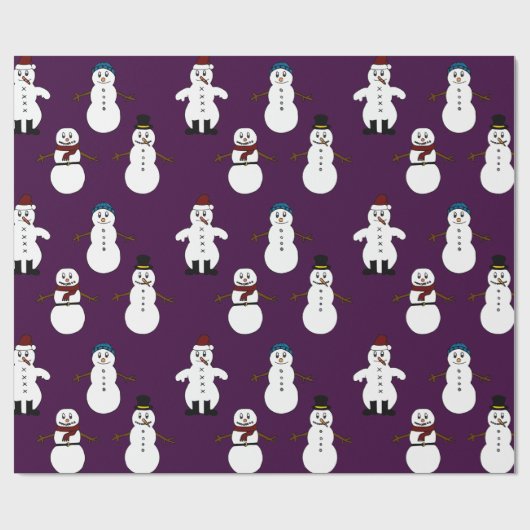 ギフト用包装紙の包装紙の紫色の雪だるまのクリスマス ラッピングペーパー (フラット)