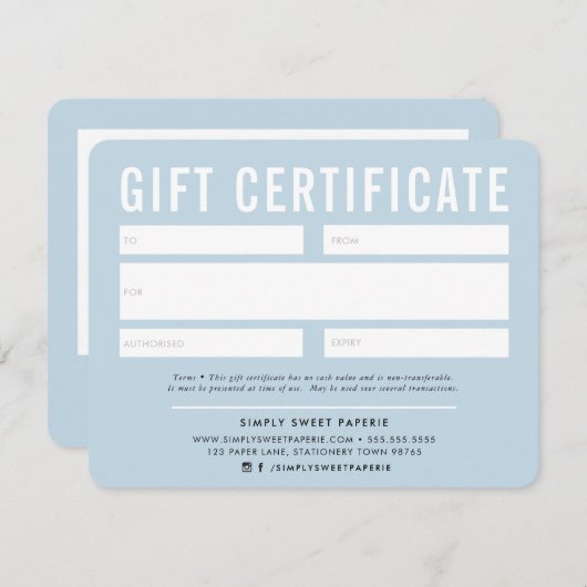 ギフト証モダン書の淡い色の青 (正面/裏面)