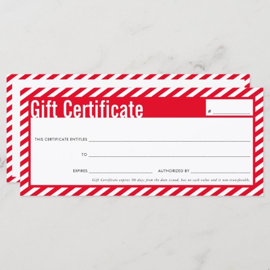 ギフト証モダン書クリスマスストライプレッドすてき (正面/裏面)