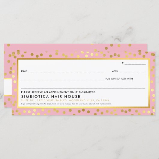 ギフト証モダン書グラムドットフェイク金ゴールドピンク (正面/裏面)
