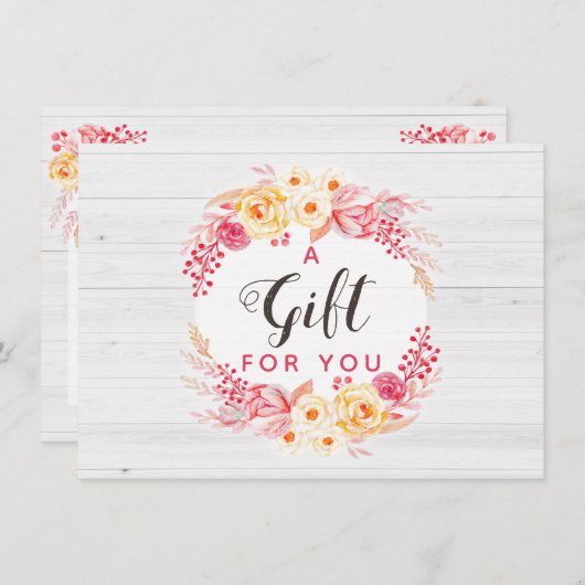 ギフト証明書みすぼらしいシックなバラと素朴フローラ (正面/裏面)