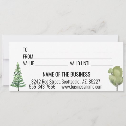 ギフト証明書ウォーターカラーキャビンフォレストロッジ 招待状 (裏面)